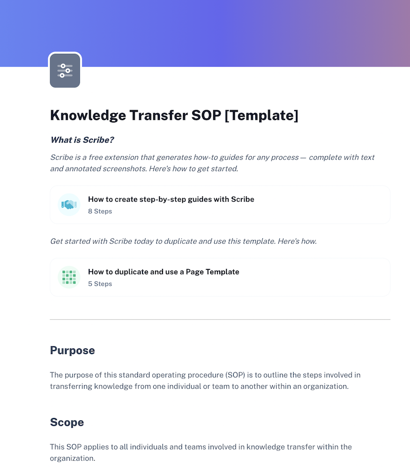 Knowledge Transfer SOP Template Scribe